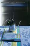 Prunus laminated french tablecloth in bleuet color