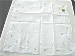 Rosebuds on hemstitched cotton handkerchief