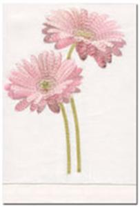 Gerbera Pink daisy embroidery on linen guest towels
