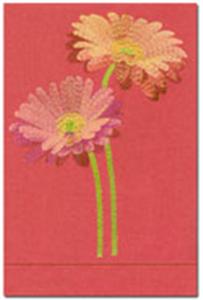 Gerbera Red daisy embroidery on Salsa linen guest towels