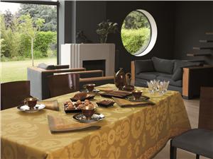 Samarkand french cotton table linen in Citron yellows 