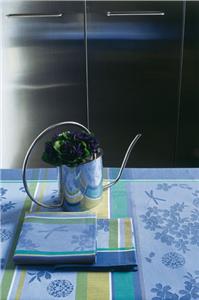 Prunus laminated french tablecloth in bleuet color