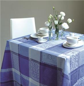 Mille Wax coated french table linens in Ocean blue