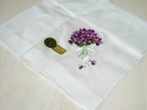 Violets Embroidery on Swiss Cotton Handkerchief