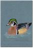 Wood Duck embroidery on robin egg linen guest towel