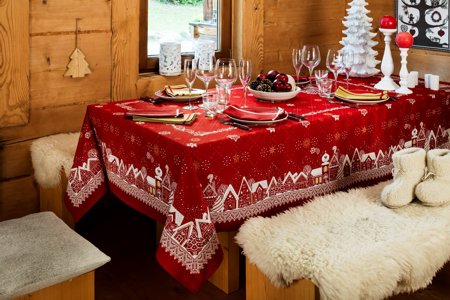 Nuit Etoille red French Tablecloth by Beauville