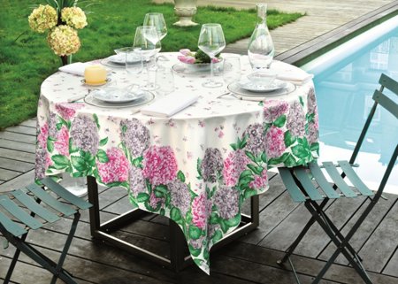 Hortensias pink/grey French Tablecloth by Beauville