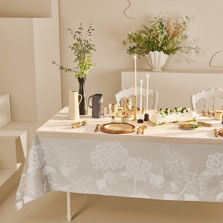 Mille Hortensias natural Coated cotton Tablecloth by Garnier Thiebaut