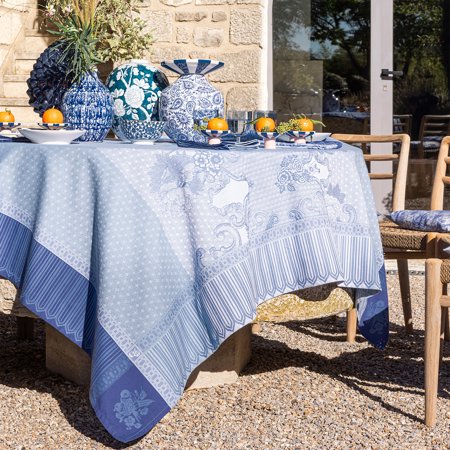 Promenade Imperiale lapis blue French Tablecloths by Le Jacquard Francais