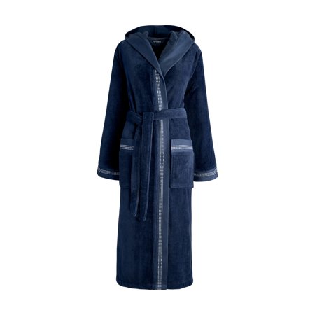 Navy Robe Medium Hooded with matching Hand/Guest towels by Le Jacquard Francais