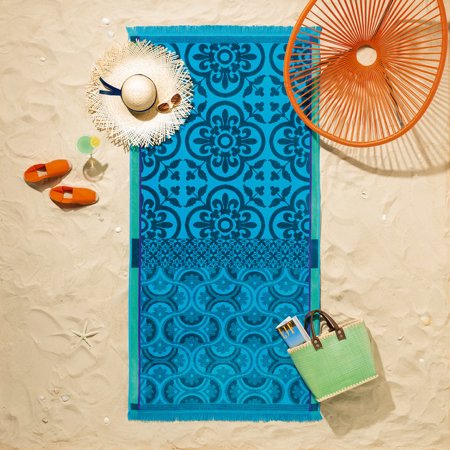 Santorin turquoise beach towels by Le Jacquard Francais