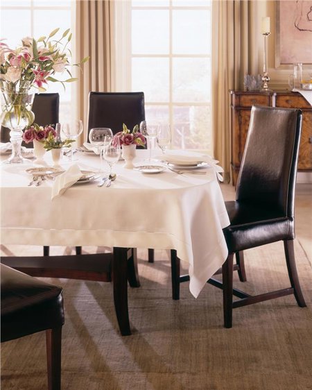 Classico 90x90 White linen tablecloth with hemstitch hems Italy Sferra