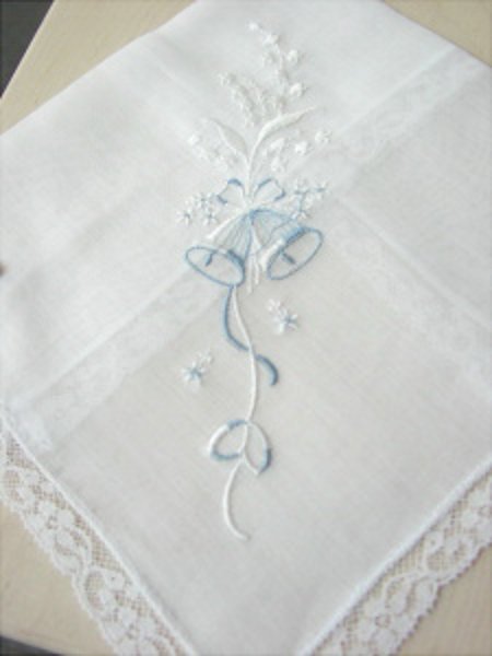 Wedding bells swiss lace in Blue embroidered